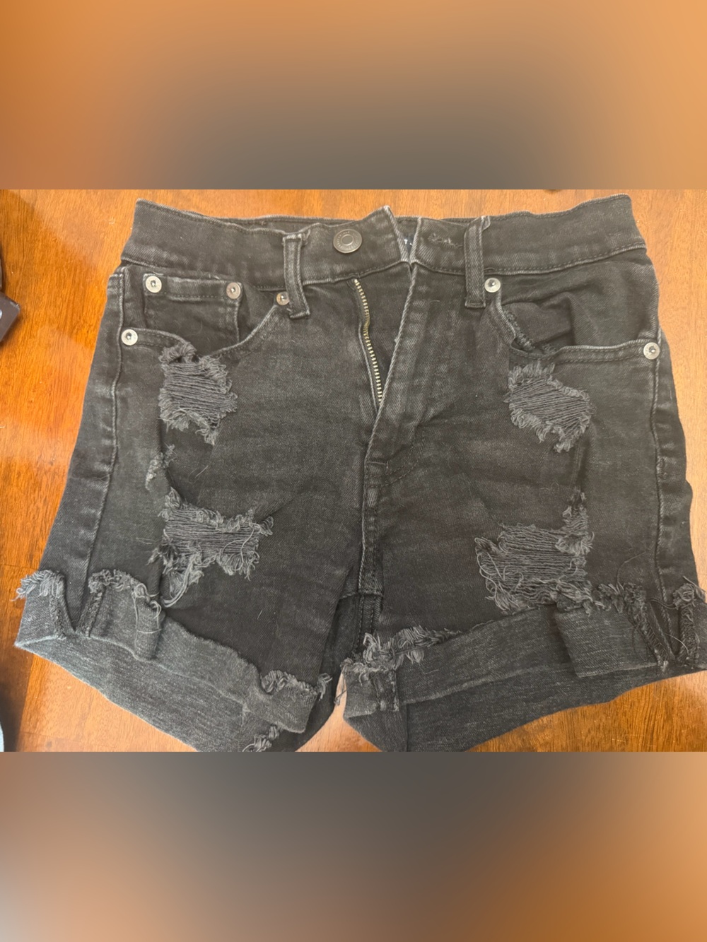 Aeropostale Black Distressed Roll-Hem Jean Shorts